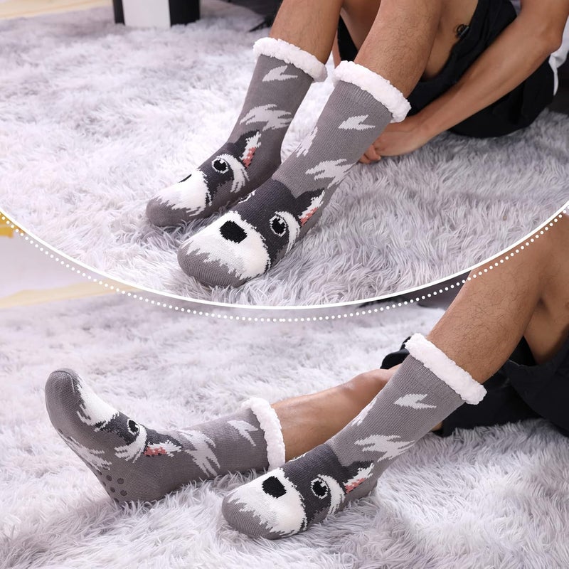 LINEMIN Mens Warm Slipper Socks Soft Cozy Fuzzy Fleece-Lined Winter Non Slip Indoor Christmas Socks - Image 2